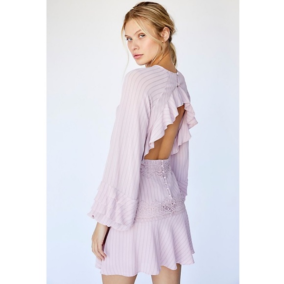 Free People Dresses & Skirts - Free People Sweet Ruffle Pinstripe Lace Mini Dress